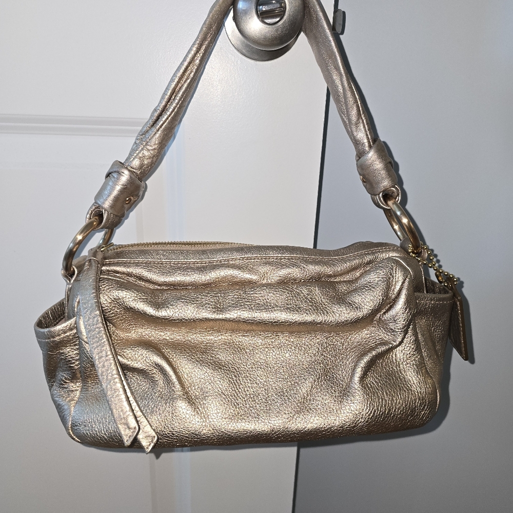 Metallic Rose Gold Coach Baguette